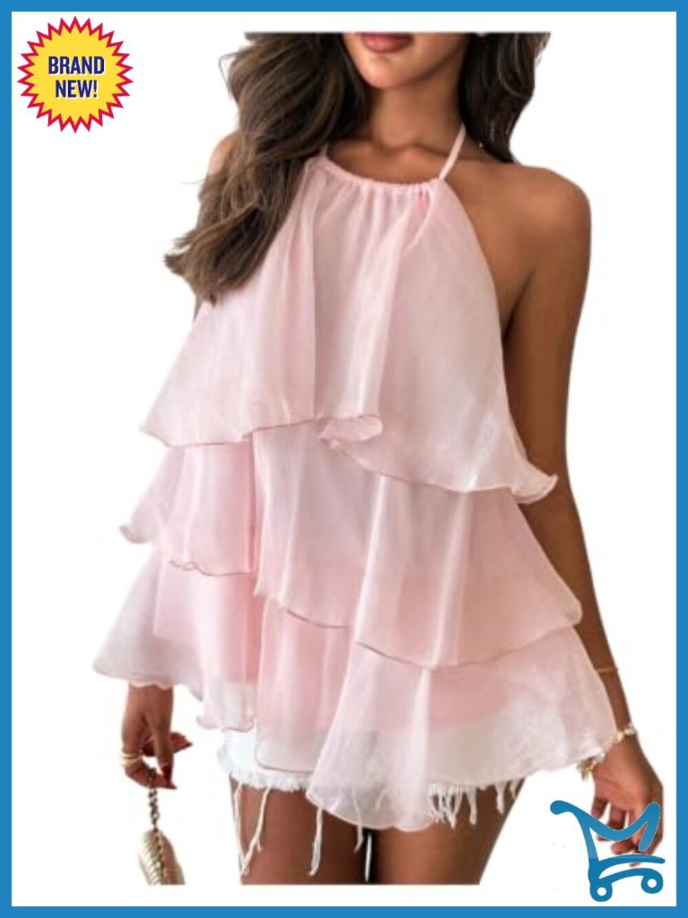 Women's Tiered Layered Halter Top Sleeveless Open Back Brunch Cami